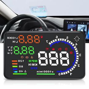 5.5 "شاشة رأس الزجاج الأمامي لأعلى للسيارة ، شاشة HUD لتوصيل واجهة OBDII/EUOBD مع درجة حرارة الماء ، الأميال ، دورة في الدقيقة ، إنذارات متعددة