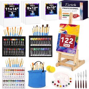 ESRICH 78PCS Acrylic Paint Canvas Set, Watercolor Paint Set, Acrylic Paint Set,Oil Paint Set with Wood Easel,Brushes, Canvases,Panel, Art Painting Supplies Kit for Kids,Students, Artists and Beginner in Kuwait