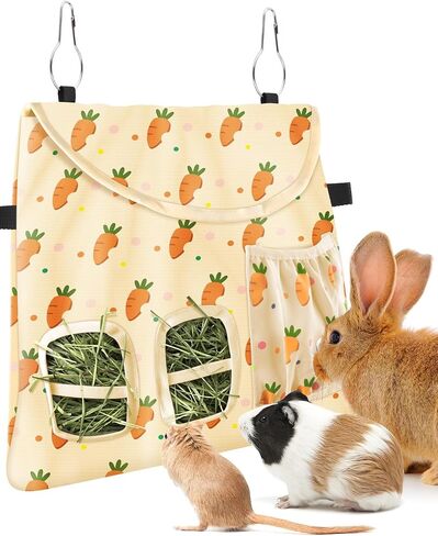 Bissap Rabbit Hay Feeder Bag ، ثقوبان معلقان على قش القش في غينيا ، حقيبة القش مع الجيب الجانبي للأرانب للأرنب Chinchillas الفئران والحيوانات الأليفة الصغيرة الأخرى حيوانات صغيرة - وردي in Kuwait