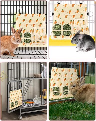 Bissap Rabbit Hay Feeder Bag ، ثقوبان معلقان على قش القش في غينيا ، حقيبة القش مع الجيب الجانبي للأرانب للأرنب Chinchillas الفئران والحيوانات الأليفة الصغيرة الأخرى حيوانات صغيرة - وردي in Kuwait