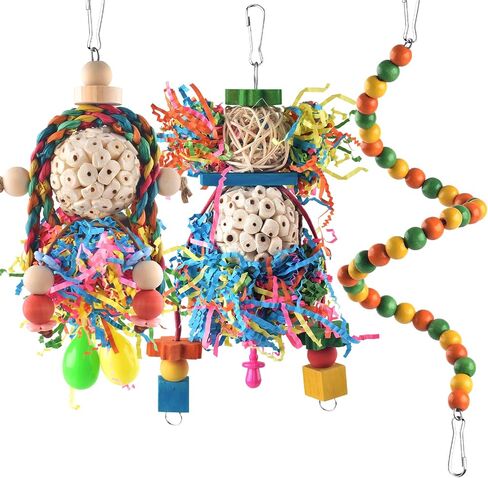 Bissap Conure Toys, 2PCS Bird Parrot Foraging Shredder Hanging Toys Sola Balls with Sand Hammer for Small Parrots Parakeets Conures Cockatiels Love Birds Cage Toy in Kuwait