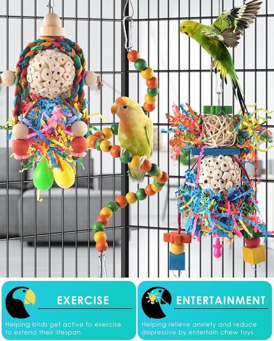 Bissap Conure Toys, 2PCS Bird Parrot Foraging Shredder Hanging Toys Sola Balls with Sand Hammer for Small Parrots Parakeets Conures Cockatiels Love Birds Cage Toy in Kuwait