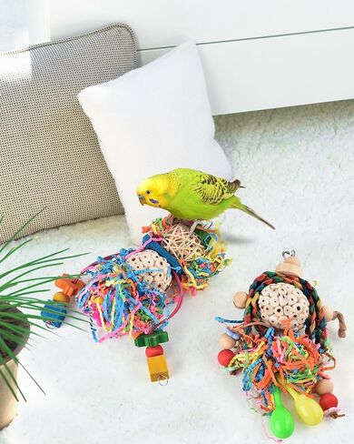 Bissap Conure Toys, 2PCS Bird Parrot Foraging Shredder Hanging Toys Sola Balls with Sand Hammer for Small Parrots Parakeets Conures Cockatiels Love Birds Cage Toy in Kuwait