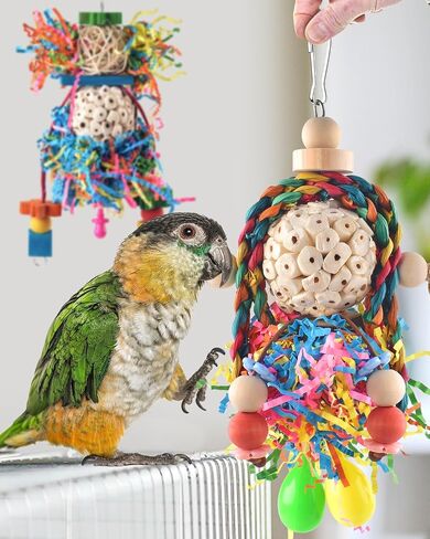 Bissap Conure Toys, 2PCS Bird Parrot Foraging Shredder Hanging Toys Sola Balls with Sand Hammer for Small Parrots Parakeets Conures Cockatiels Love Birds Cage Toy in Kuwait