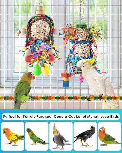 Bissap Conure Toys, 2PCS Bird Parrot Foraging Shredder Hanging Toys Sola Balls with Sand Hammer for Small Parrots Parakeets Conures Cockatiels Love Birds Cage Toy in Kuwait