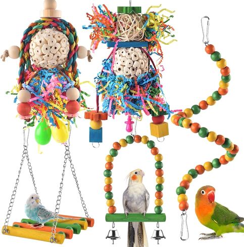 Bissap Conure Toys, 2PCS Bird Parrot Foraging Shredder Hanging Toys Sola Balls with Sand Hammer for Small Parrots Parakeets Conures Cockatiels Love Birds Cage Toy in Kuwait