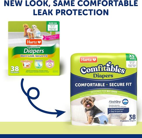 New! Hartz® Comfitables® Disposable Dog Diapers, Size Small 12 Count, Comfortable & Secure Fit, Easy to Put On, Super Absorbent Male and Female Diaper in Kuwait