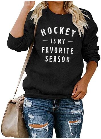Qrupoad Women Hockey Is My Favorite Season Sweatshirt Hoodie Oversized Cozy Pockets Pullover in Kuwait