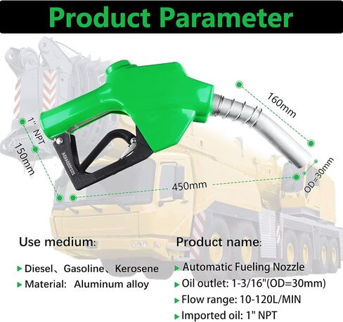 Azdele 1 بوصة NPT Green Auto إيقاف فوهة الوقود 1-3/16 بوصة (OD = 30 مم) 3 سرعات القفل عقد مقطع مفتوح ، Max التدفق in Kuwait