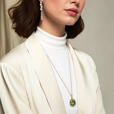 Clover Pendant Necklace for Women Handmade Enamel Easter Gifts for Women Snowflake Sweater Chain Openable Red Heart Egg Necklace CZ zircon Adjustable Necklace Gift for Wife Daughter in Kuwait