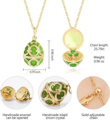 Clover Pendant Necklace for Women Handmade Enamel Easter Gifts for Women Snowflake Sweater Chain Openable Red Heart Egg Necklace CZ zircon Adjustable Necklace Gift for Wife Daughter in Kuwait