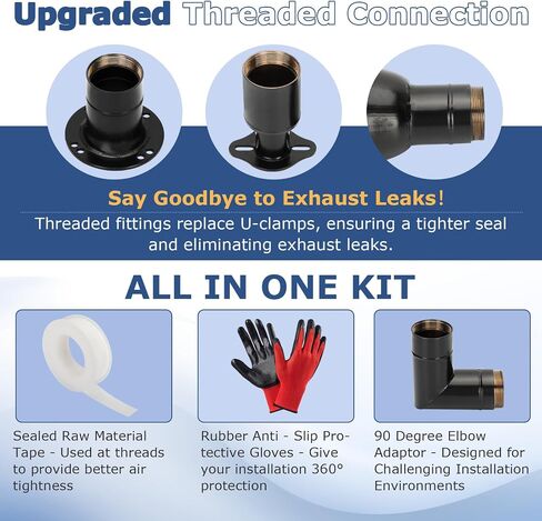 2025 Upgrade Generator Exhaust Extension Silencer Kit with Two Universal Adapters,Threaded Connector, Rain Cap and 90° Elbow–Leakproof, Weatherproof & Flexible Muffler Upgrade for Portable Generators in Saudi Arabia