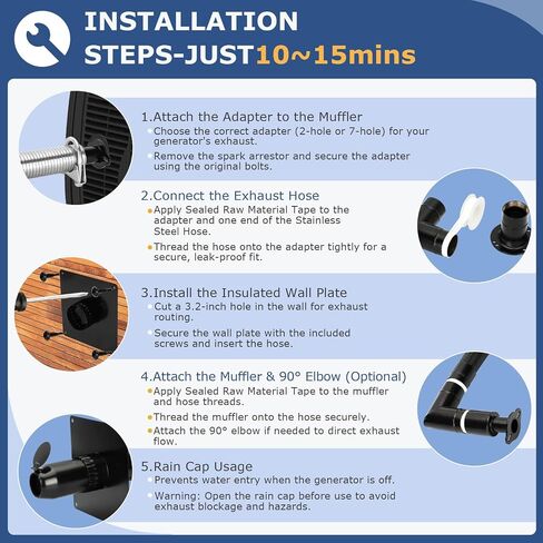 2025 Upgrade Generator Exhaust Extension Silencer Kit with Two Universal Adapters,Threaded Connector, Rain Cap and 90° Elbow–Leakproof, Weatherproof & Flexible Muffler Upgrade for Portable Generators in Saudi Arabia