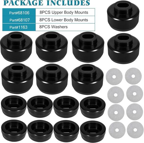 7-141 Body and Cab Mount Bushing Kit Compatible with Chevy Silverado & Sierra 1500 2500 2WD 4WD 1999-2014 Polyurethane Body Cab Mounts + Washers Black (24PCS) in Kuwait