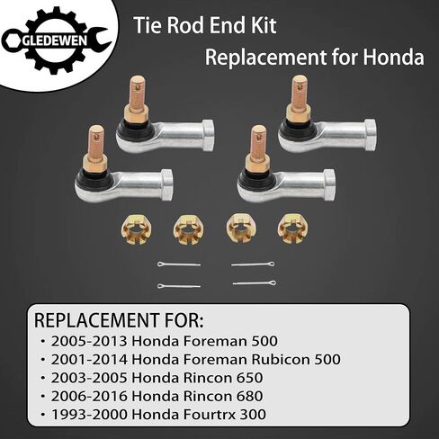 Gledewen Tie Rod End Kit, Compatible with 2005-2013 Honda Foreman 500, 03-16 Honda Rincon 650/680, 01-14 Honda Foreman Rubicon 500, 93-00 Honda Fourtrax 300, Ball Joint Set, ATV UTV Part Accessories in Kuwait