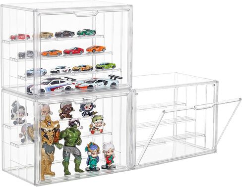 Acrylic Display Case for Collectibles 3 Layer Adjustable Figure Display Case with Magnetic Door Clear Stackable Display Box for Figures Showcase 2Pack in Kuwait
