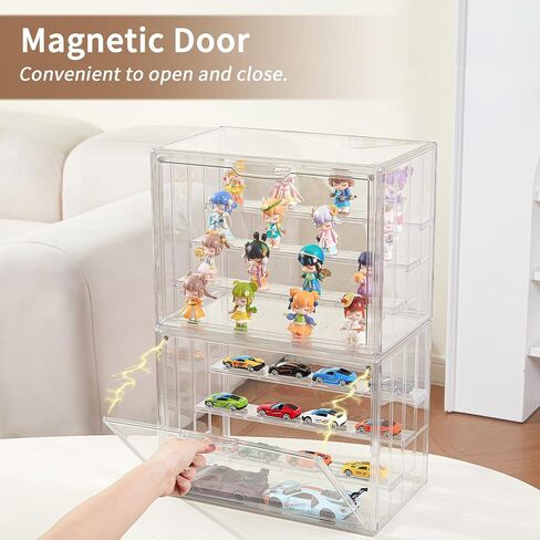 Acrylic Display Case for Collectibles 3 Layer Adjustable Figure Display Case with Magnetic Door Clear Stackable Display Box for Figures Showcase 2Pack in Kuwait