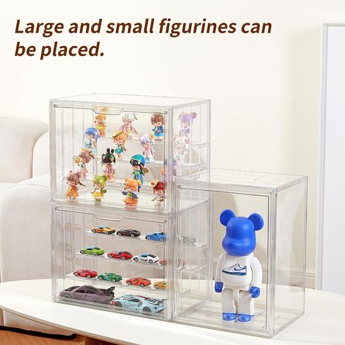 Acrylic Display Case for Collectibles 3 Layer Adjustable Figure Display Case with Magnetic Door Clear Stackable Display Box for Figures Showcase 2Pack in Kuwait