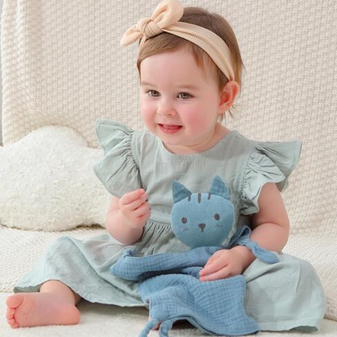 Insular Lovey Blanket for Boys and Girls, Organic Cotton Muslin Security Blanket for Babies, Soft Breathable Lovie Soothing Towel for Newborn and Infant, Khaki Cat in Saudi Arabia