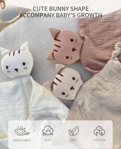 Insular Lovey Blanket for Boys and Girls, Organic Cotton Muslin Security Blanket for Babies, Soft Breathable Lovie Soothing Towel for Newborn and Infant, Khaki Cat in Saudi Arabia