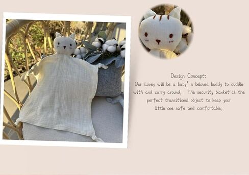 Insular Lovey Blanket for Boys and Girls, Organic Cotton Muslin Security Blanket for Babies, Soft Breathable Lovie Soothing Towel for Newborn and Infant, Khaki Cat in Saudi Arabia