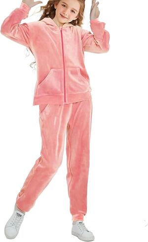 Girls Velour Tracksuit Sweatsuits Set 2 Piece Outfits Zip Up Hoodies and Pants Sportswear Jogging Suit in Saudi Arabia
