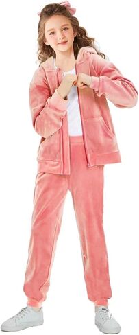 Girls Velour Tracksuit Sweatsuits Set 2 Piece Outfits Zip Up Hoodies and Pants Sportswear Jogging Suit in Saudi Arabia