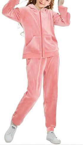 Girls Velour Tracksuit Sweatsuits Set 2 Piece Outfits Zip Up Hoodies and Pants Sportswear Jogging Suit in Saudi Arabia