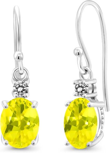 أقراط متدلية من الذهب الأبيض عيار 10 قيراط من Gem Stone King والماس الأبيض للنساء (2.73 قيراط، حجر ميلاد الأحجار الكريمة، بيضاوي 8x6 مم) in Saudi Arabia