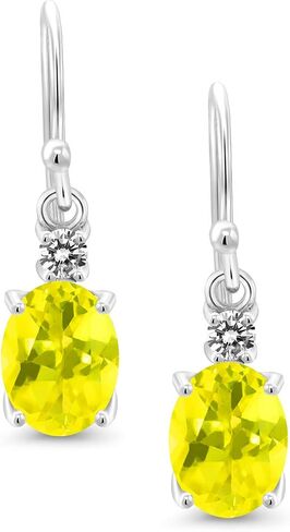 أقراط متدلية من الذهب الأبيض عيار 10 قيراط من Gem Stone King والماس الأبيض للنساء (2.73 قيراط، حجر ميلاد الأحجار الكريمة، بيضاوي 8x6 مم) in Saudi Arabia