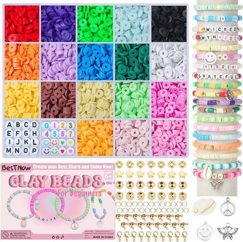 BestNow Clay Beads Bracelet Making Kit 5000 Pcs Friendship Bracelet Kits Flat Beads for Jewelry Making Polymer Heishi Beads Set for Bracelet Necklace DIY Crafts Gift for Girls Ages 6-12 in Kuwait