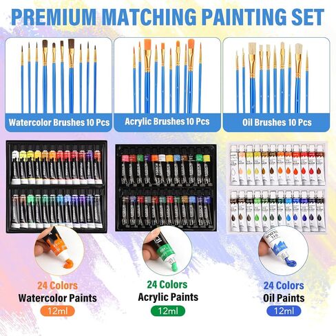 ESRICH 78PCS Acrylic Paint Canvas Set, Watercolor Paint Set, Acrylic Paint Set,Oil Paint Set with Wood Easel,Brushes, Canvases,Panel, Art Painting Supplies Kit for Kids,Students, Artists and Beginner in Kuwait