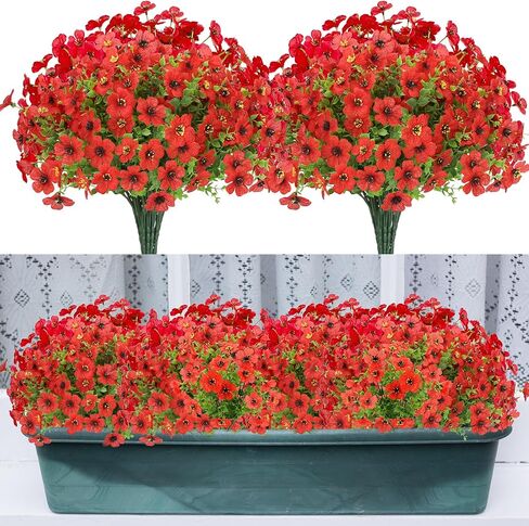 24 Bundles Artificial Flowers for Outdoors Decorations, Fake Flowers Faux Plants Fake Silk Colorful Flowers Realistic UV Resistant for Garden Patio Porch Window Box Home Indoor Outdoor Decor in Kuwait