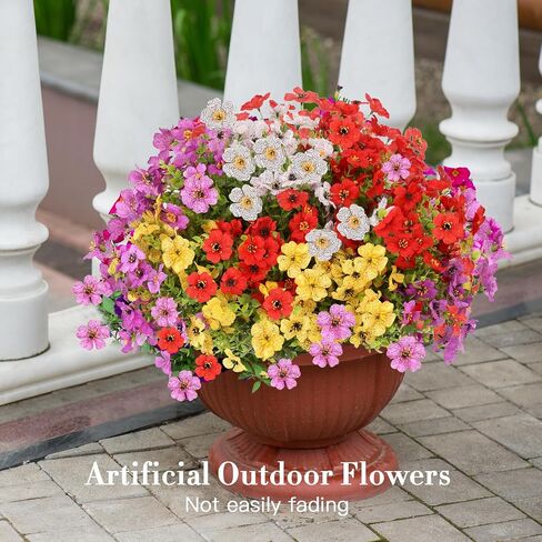 24 Bundles Artificial Flowers for Outdoors Decorations, Fake Flowers Faux Plants Fake Silk Colorful Flowers Realistic UV Resistant for Garden Patio Porch Window Box Home Indoor Outdoor Decor in Kuwait