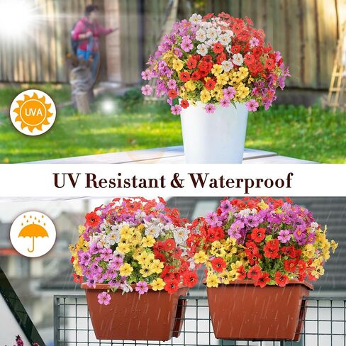 24 Bundles Artificial Flowers for Outdoors Decorations, Fake Flowers Faux Plants Fake Silk Colorful Flowers Realistic UV Resistant for Garden Patio Porch Window Box Home Indoor Outdoor Decor in Kuwait