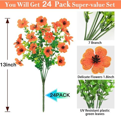 24 Bundles Artificial Flowers for Outdoors Decorations, Fake Flowers Faux Plants Fake Silk Colorful Flowers Realistic UV Resistant for Garden Patio Porch Window Box Home Indoor Outdoor Decor in Kuwait