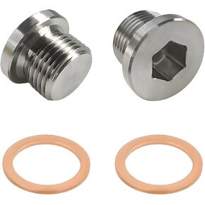 2 PCS M18×1.5 Thread Inner Hex Head Plug, Universal Stainless Steel Sensor Plug with Red Copper O-Ring, Inner Hex Head Pipe Fitting Plug for Car Truck SUV, Car Accessories