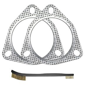Strongthium 2 Pcs 3.5 Inch Exhaust Gasket 3.5“ 3-Bolt 89mm Muffler Flange High Temp w/Fire Ring Replacement