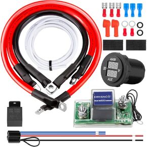 12V UTV عزل البطارية المزدوج Connect & Monitor Kit ملاءمة لـ Honda Pioneer 1000/700/500 ، استبدل #UTV-SBI-CM ، مجموعة عزل البطارية المزدوجة مع LED DIGITION VOLTMETER 6 GAUGE WIRAY 12V RELAY