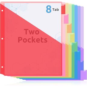 مقسمات موثق Skydue مع جيوب 8-TAB للوثق 3 حلقة ، فواصل الموثق البلاستيكية مع الكتابة على علامات تبويب لأسلوب المنزل المدرسي أ