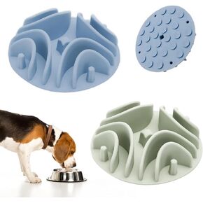 2 PCS PLOTER PET BANS INSERT ， السيليكون الناعم المضاد للسيليكون المضاد للبطيء وعاء الكلب الوعاء مع أكواب شفط قوية ، وحدة تغذية بطيئة لمعظم صحن الكلاب أو طبق الكلاب (أخضر+أبيض)