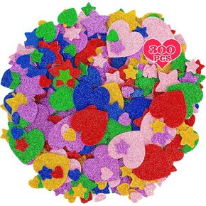 300 PCS Glitter Heart Stickers, Colorful Self Adhesive Foam Star Heart Stickers, Kids Arts Craft Mini Star Stickers Bulk for Crafts DIY Greeting Card Envelopes Scrapbooking