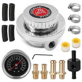 Universal قابلة للتعديل 1-5 PSI CARB LEGUTION TREMUTORT مع مقياس 0-15 رطل / بوصة مربعة ، كتلة الوقود ، محولات 8 مم و 10 مم لمحرك المكربن