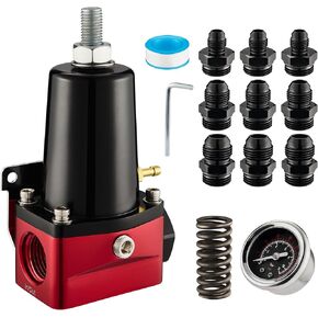 EVIL ENERGY Fuel Pressure Regulator 30-140PSI Adjustable Pressure Range, 10AN Bypass Return EFI Fuel Regulator with Gauge and Fitting Red