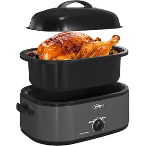 Sunvivi 24-Quart Electric Roaster Oven with Visible Self-Basting Lid,Turkey Roaster Oven with Removable Pan and Rack,Stainless Steel,Silver in Kuwait