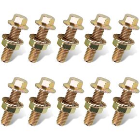 10 PCS Automotive Exhaust Manifold Bolts Kit, 0.7" x 1.45" Non-Slip Hex Flange Nut Screws, High Strength Carbon Steel Replacement Parts, Universal for Most Car, Truck & SUV (Gold)