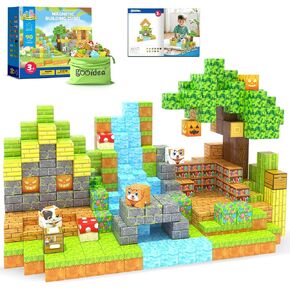 Magnetic Blocks 1" Building Toys for Kids Ages 4-6 5-7 8-12, Simulating Mine Magworld Bamboo House Building Craft Construction Toy Set, Creative Sensory Toys Game Gift for 3+ Year Old Boys Girls