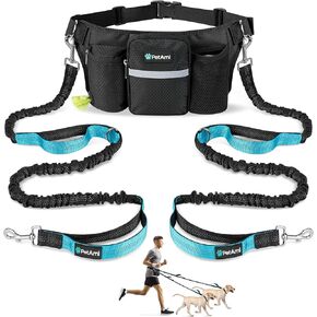 PetAmi Premium Hands Free Dog Leash for 2 Dogs, Adjustable Waist Belt Leash for Dog Walking, Fanny Pack Accessories Bag Dual Bungee Leash for Running, Hiking, Jogging, Biking, Purple