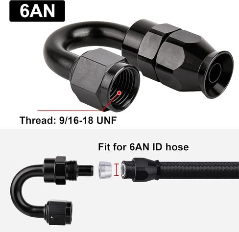 EVIL ENERGY 6AN PTFE Hose End Fitting 180 Degree Black for PTFE Hose Only in Saudi Arabia