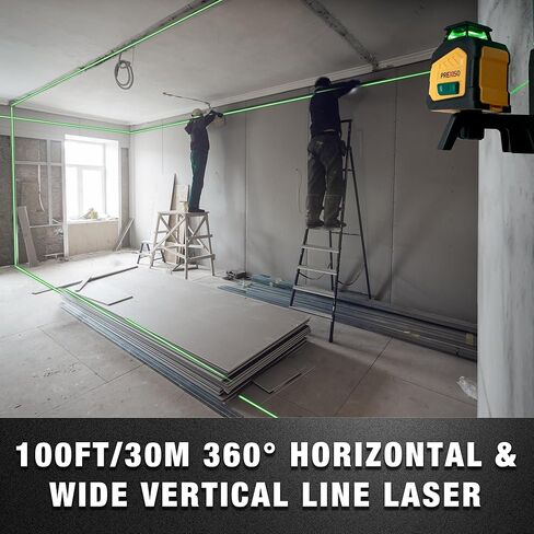 PREXISO 360° Laser Level Self Leveling, 100Ft Dual Power Cross Line Laser - Wide Angle Vertical Line for Construction, Floor Tile, Renovation with Magnetic Base, Wall Panel Stand, Carry Bag in Kuwait